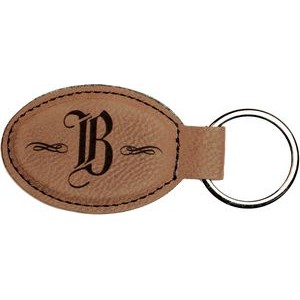 Dark Brown Leatherette Oval Keychain (3 x 1.75")