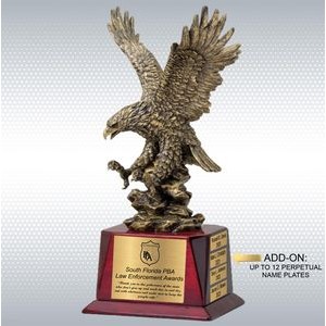 17" Antique Gold Landing Eagle Trophy Award on Rosewood Base