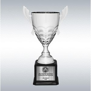 25 1/4" Silver Completed Metal Cup Trophy on Black Royal Piano Finish Base