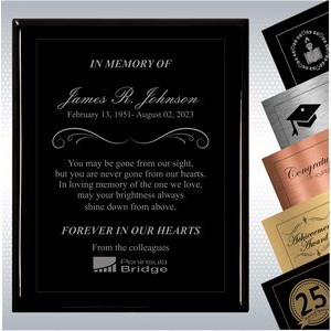 Black Piano Finish Wood Plaque Personalized Memorial Gift Award(9" x 12")