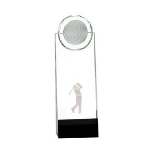 9 1/2" Clear/Black Crystal Stand-Up w/3D Golfer
