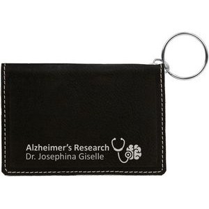 Black/Silver Laserable Leatherette Keychain ID Holder