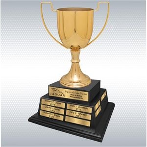 20 1/4" Gold Completed Zinc Cup Perpetual Trophy On Black Wood Base