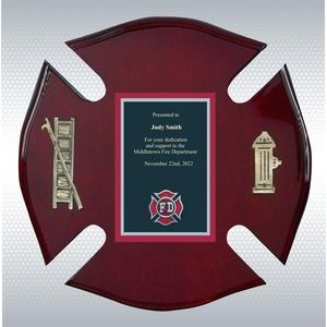 Piano Finish Fire Specialty Award /Plaque w/Ladder & Fire Hydrant
