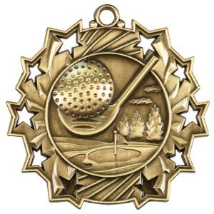 2 1/4" Ten Star Antique Finish Medal-Golf