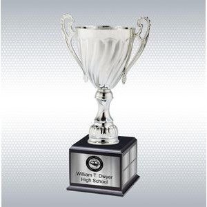 13" Silver Metal Cup w/Plastic Stem and Matte Black Base Perpetual Trophy