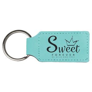 Teal Blue Laserable Leatherette Rectangle Keychain (2 3/4" x 1 1/4")
