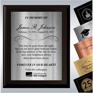 Black Matte Finish Wood Plaque Personalized Memorial Gift Award (9" x 12")