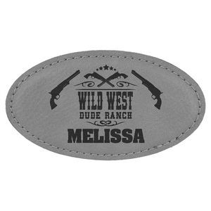 Gray Laserable Leatherette Oval Badge Blank w/Magnet (3 1/4" x 1 3/4")