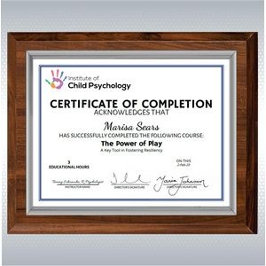 Cherry Wood Finish With Silver Certificate Frame (10.5" x 13")