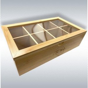 Personalized Premium Bamboo Tea Bag Box with 8 Compartments, 12.5" X 7.5" X 3.5"