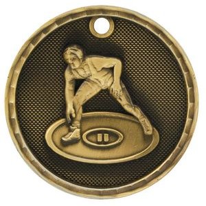 2" Antique Finish 3D Wrestling Medal