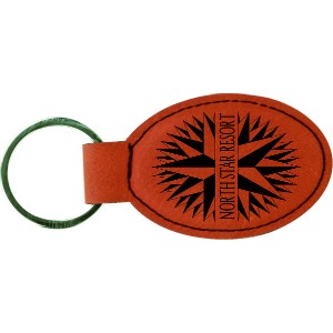 Rawhide Brown Leatherette Oval Keychain (3 x 1.75")