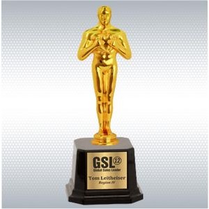 12" Gold Metal Male Achievement Figure on Gloss Black Finish Base Trophy