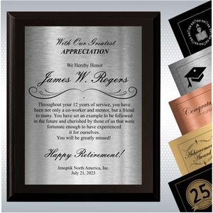 Black Matte Finish Wood Plaque Personalized Retirement Gift Award (9" x 12")