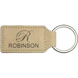 Light Brown Leatherette Rectangle Keychain (2.75 x 1.25")