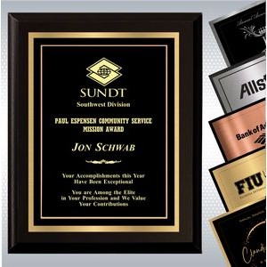 Black Matte Finish Wood Plaque w/ Choice of Double Engraved Plate (12" x 15")