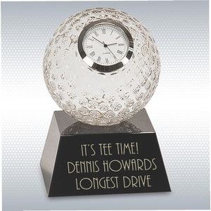 5" Clear Crystal Golf Ball Clock w/Black Pedestal Base