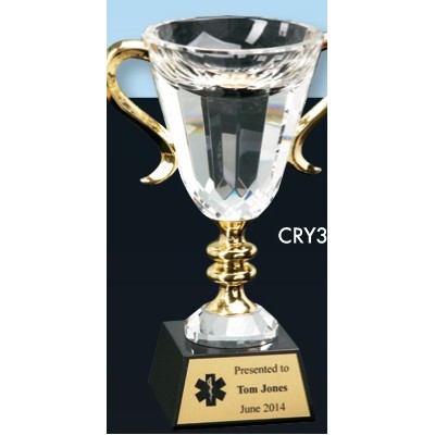 8.5" Prism Optical Crystal Award w/Gold Handles & Marble Base