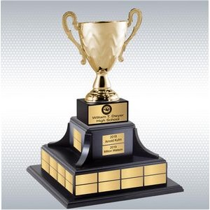 21" Gold Trophy Metal Cup On Genuine Black Marble w/ Black Wood Perpetual Base