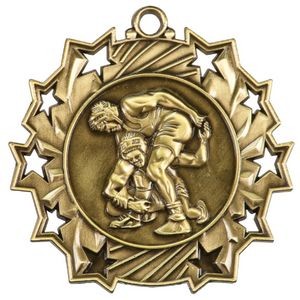 2 1/4" Ten Star Antique Finish Medal-Wrestling