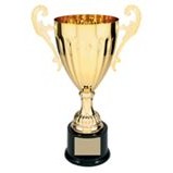12" Gold Completed Metal Cup Trophy On Plastic Base