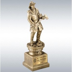 13" Premium Gallery Sculpture Golden American Hero Firefighter Fireman Resin Trophy Award