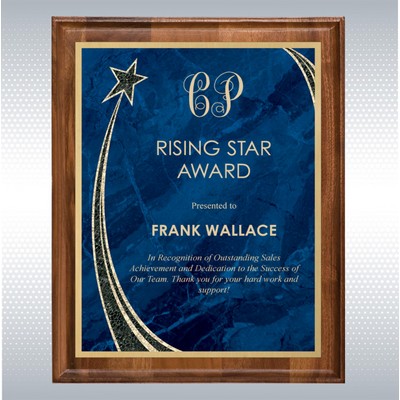 Walnut Finish Plaque w/Blue Marble Rising Star Plate (9"x12")