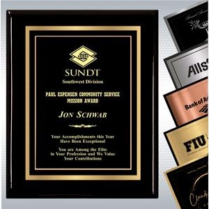 Black Piano Finish Wood Plaque w/Choice of Double Engraved Plate (10.5" x 13")