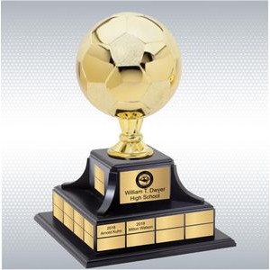 Gold Soccer Trophy w/Perpetual Base (14'' x 14'' x 17'')