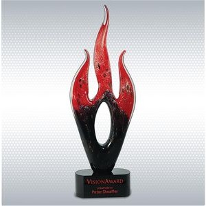 Red/Black Flame Art Glass On Black Base
