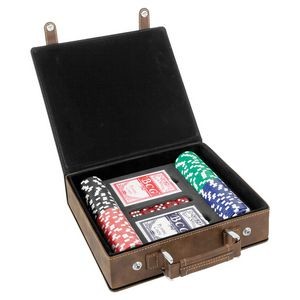Rustic Brown/Gold Leatherette 100 Chip Poker Set