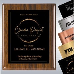 Walnut Piano Finish Wood Plaque w/Choice of Single Engraved Plate (9" x 12")