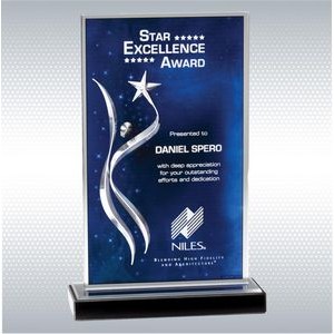 11" Blue Star Swirl Acrylic Award on Black Marble Base W/ Reflective Mirror