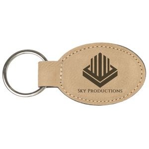 Light Brown Leatherette Oval Keychain (3 x 1.75")