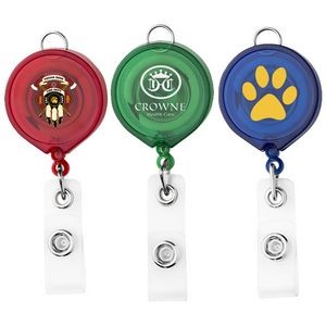 Large Face Retractable Badge Reel w/lanyard attachment - Translucent