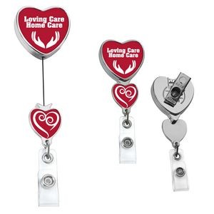 Chrome Double Up Heart Retractable Badge Reel