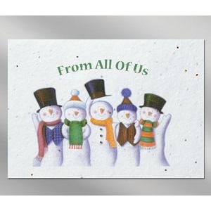 5 Snowmen Floral Seed Paper Holiday Card w/Stock or Custom Message
