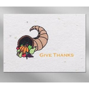 Give Thanks Floral Seed Paper Holiday Card w/ Stock or Custom Message
