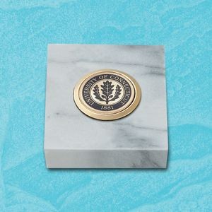 White Marble Paperweight w/Medallion (3"x3")