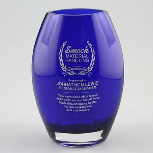 8½" Cobalt Blue Crystal Oval Vase Award
