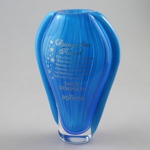 Art Glass Azure Blue Teardrop Vase Award