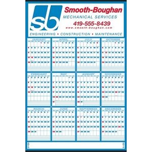 3 Row Yearly Calendar w/Color Combination & Large Ad Area