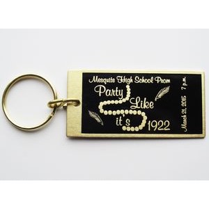Ticket Style 3" x 1.5" Gold Aluminum Key Tag with a Die Struck/Color filled imprint. Made in USA
