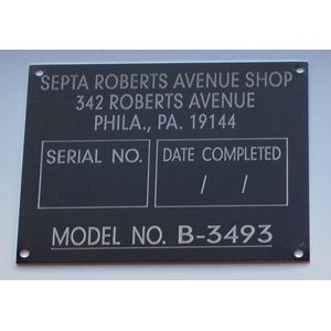 Aluminum ID/Name Plates falling between 10-14.9 sq. inches w/ a Laser Engraved imprint. Made in USA