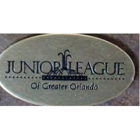 1"x 1 13/16" Oval Aluminum Badge w/ a Die struck/Color filled imprint and a pin back attachment. USA