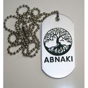 Military Style Dog Tag Necklace with a Die Struck, Color Filled imprint and 24
