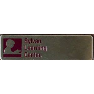 3" x 1" Aluminum Badge w/ rounded corners, pin back and a Die Struck/ Color Filled imprint. USA