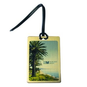 Solid Brass Luggage/ Golf Bag Tag - Full Color Sublimation 0.02" w/ Acrylic Strap (3"x2 1/8")