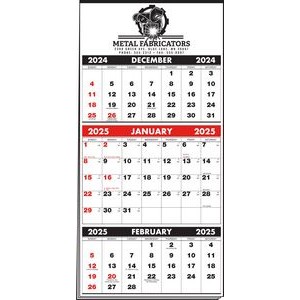 3-Months-In-View 1 Color Imprint Multi-Sheet Calendar w/Red & Black Pad